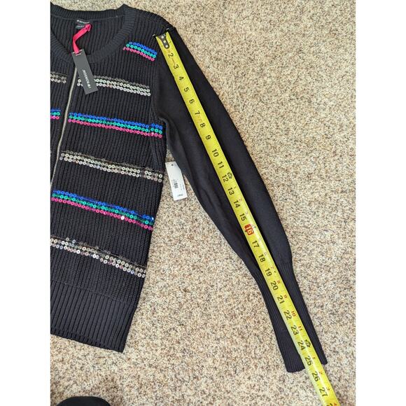 I Heart Ronson Sequin Zip Front Black Ribbed Cardigan Sweater Large New w/ Tags - Picture 10 of 11